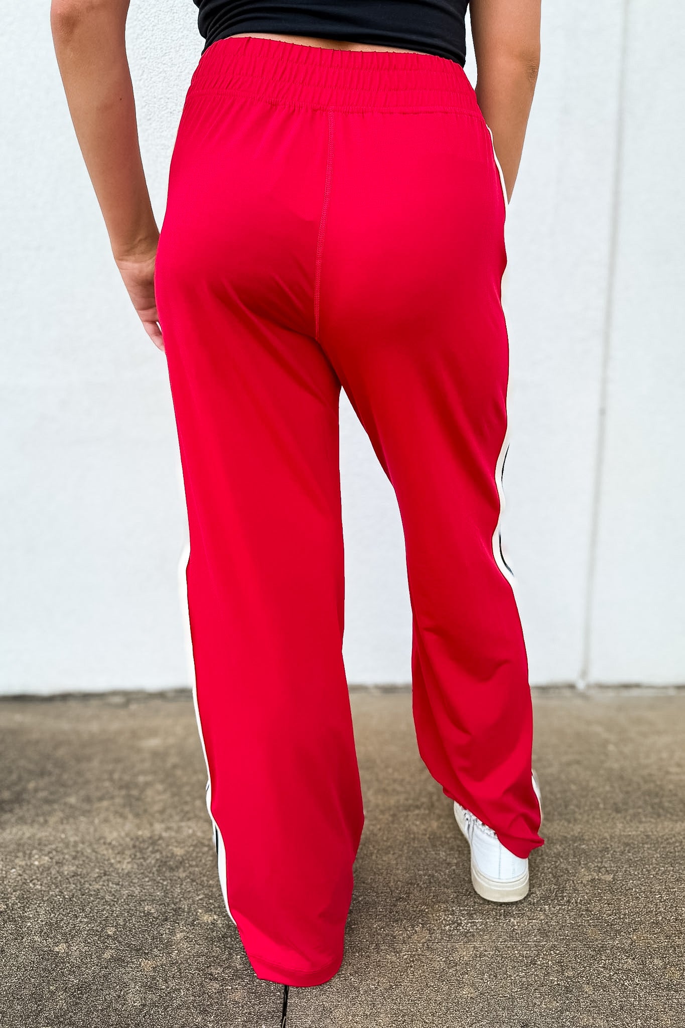 Red Trackside Stripe Wide-Leg Athleisure Pants - Red