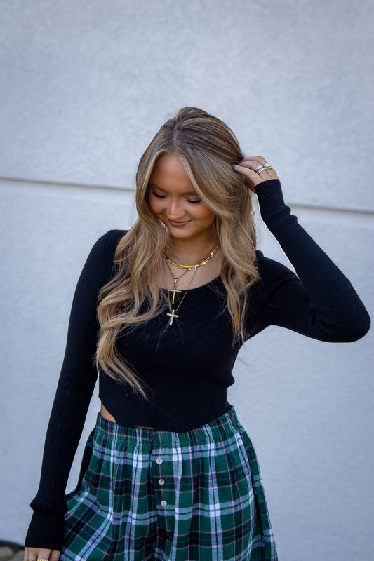 Cloud Knit Thermal Top - BLACK