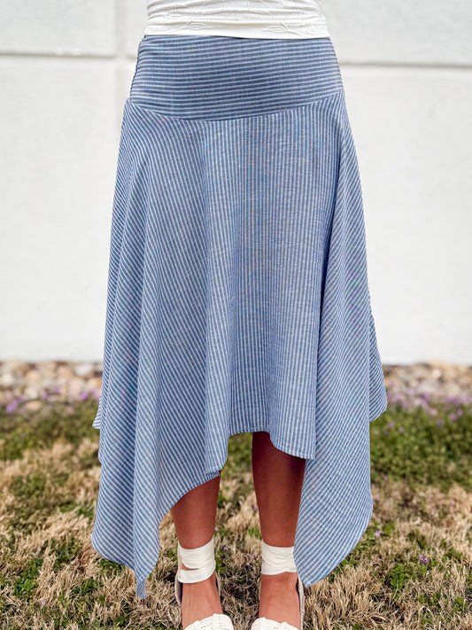 Seaside Stripe Linen Asymmetric Midi Skirt