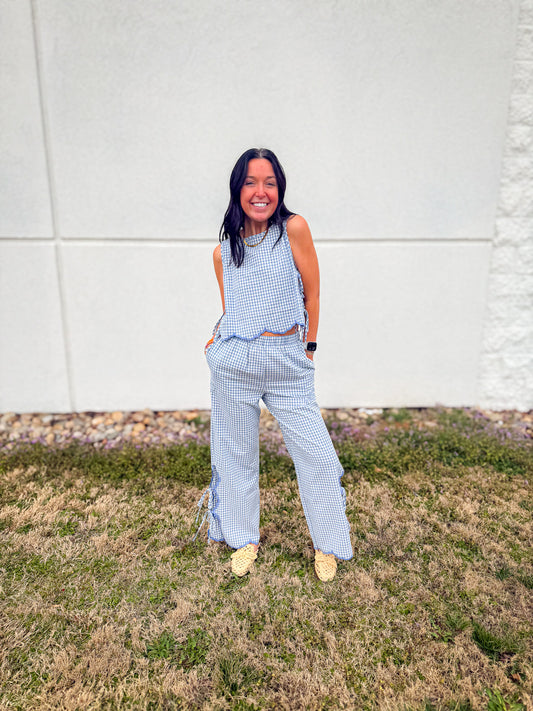 Bluebell Gingham Scallop Top