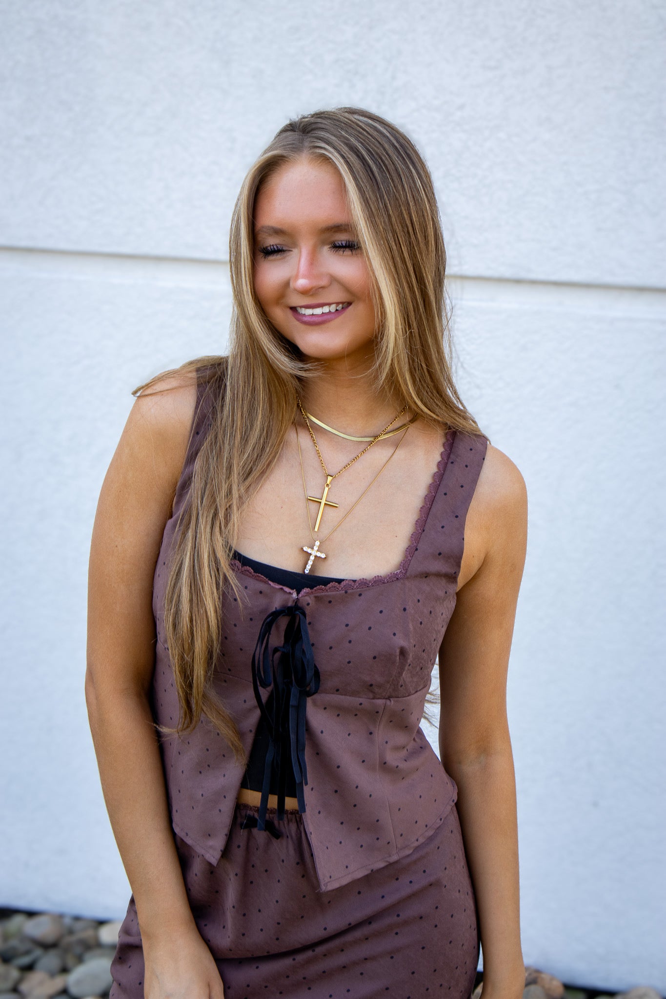 Brown Polka Dot Skirt Set