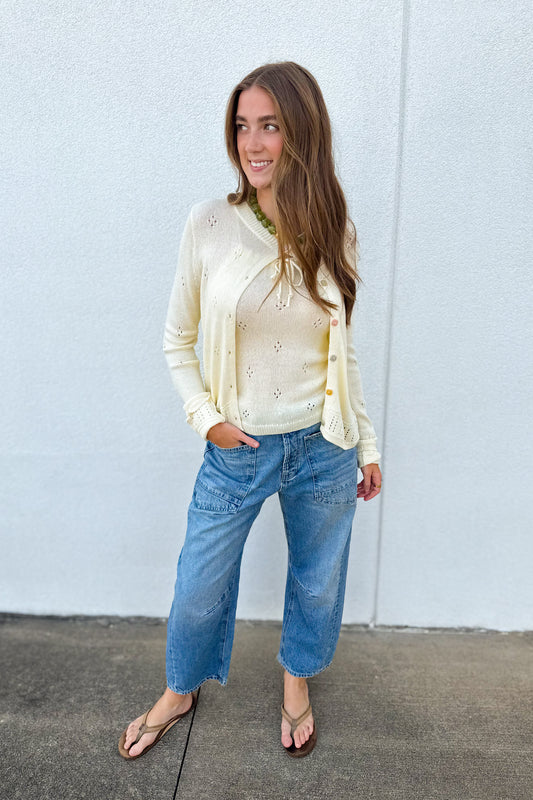 Butter Yellow Eyelet Cardigan Set