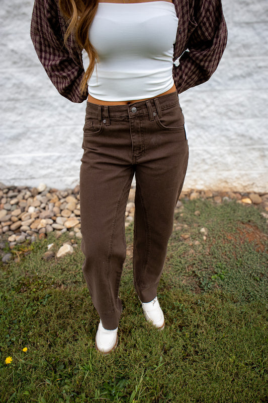 Free People - Risk Taker Mid-Rise Jeans - WORKWEAR BROWN