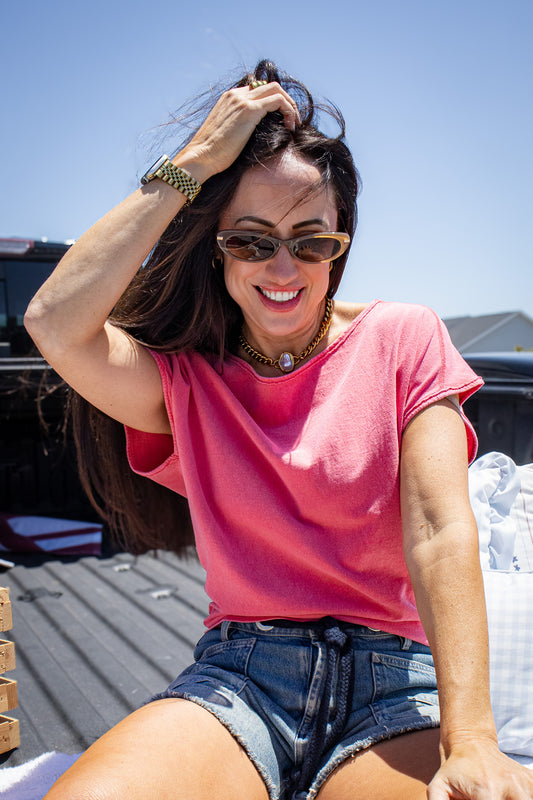Free People - Peggy Relaxed Boat Neck Tee - Sour Sweet Pink