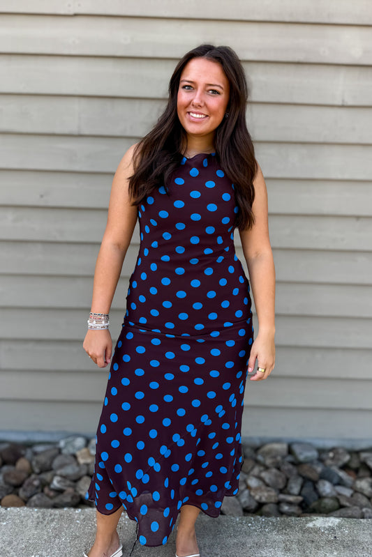 After Hours Polka Dot Maxi Dress - Brown & Blue