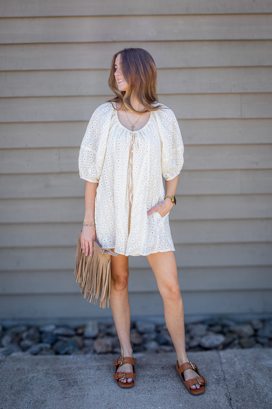 Summer Daisies Ivory Floral Eyelet Babydoll Romper
