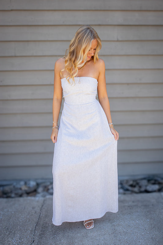 Sandbar Strapless Striped Linen Maxi Dress