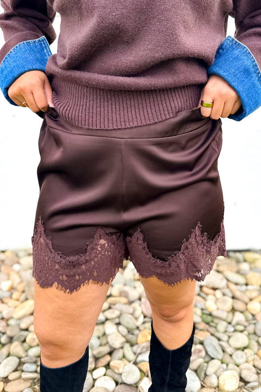 After Hours Lace-Trim Shorts – Chocolate Brown
