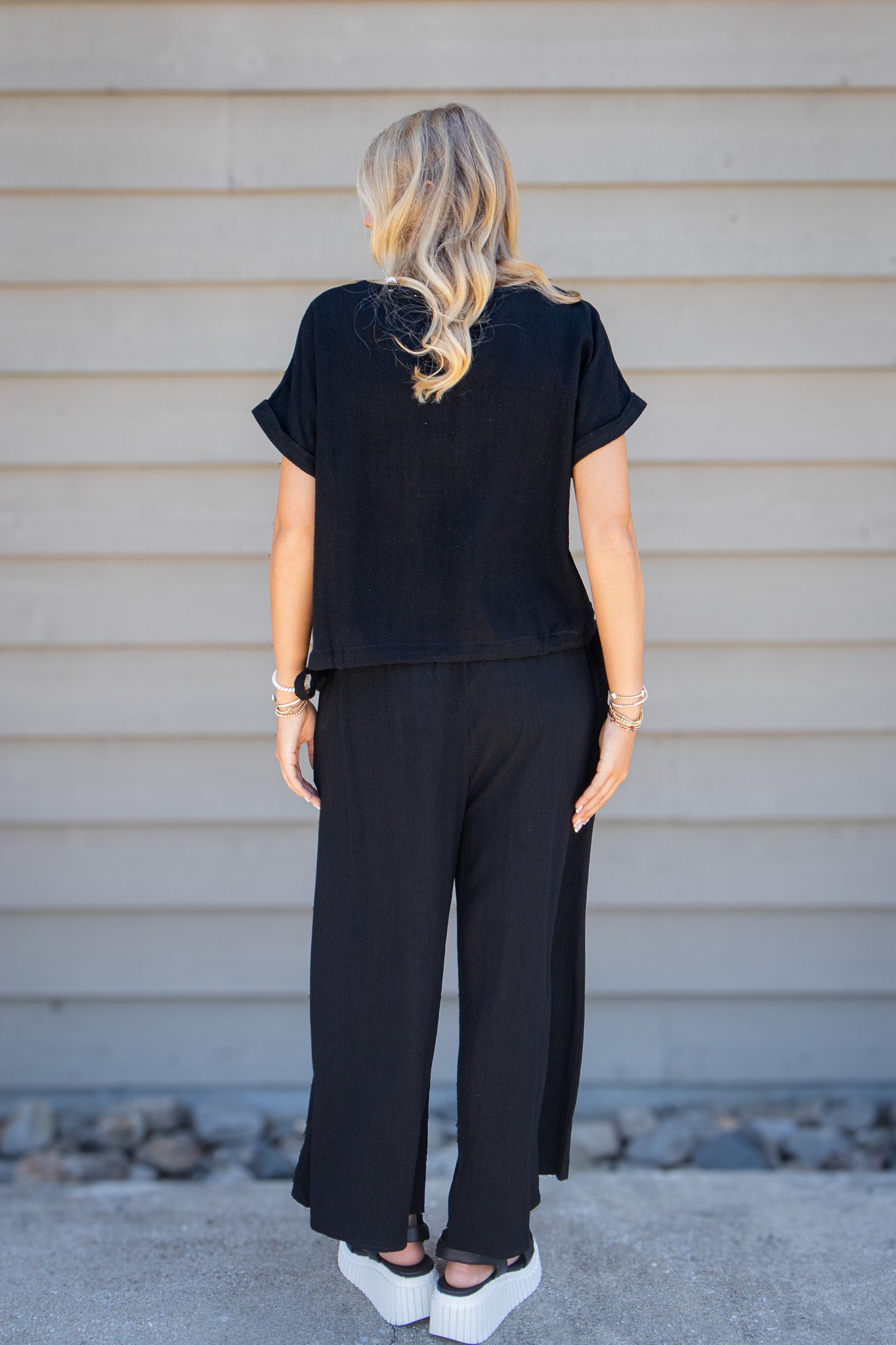 Black Sand Linen Side Tie Top