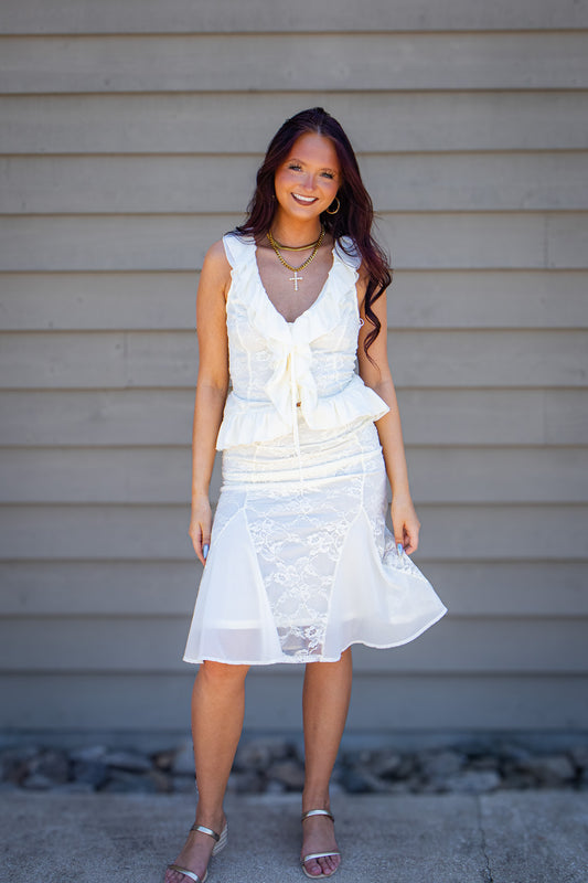 Everly Romantic Cream Lace Ruffle Top