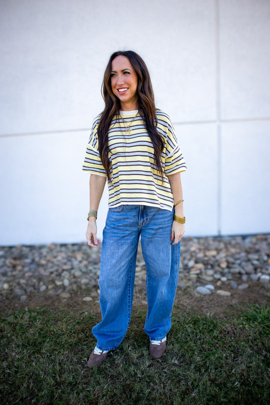 Free People - Clean Rugby Tee - YELLOW COMBO