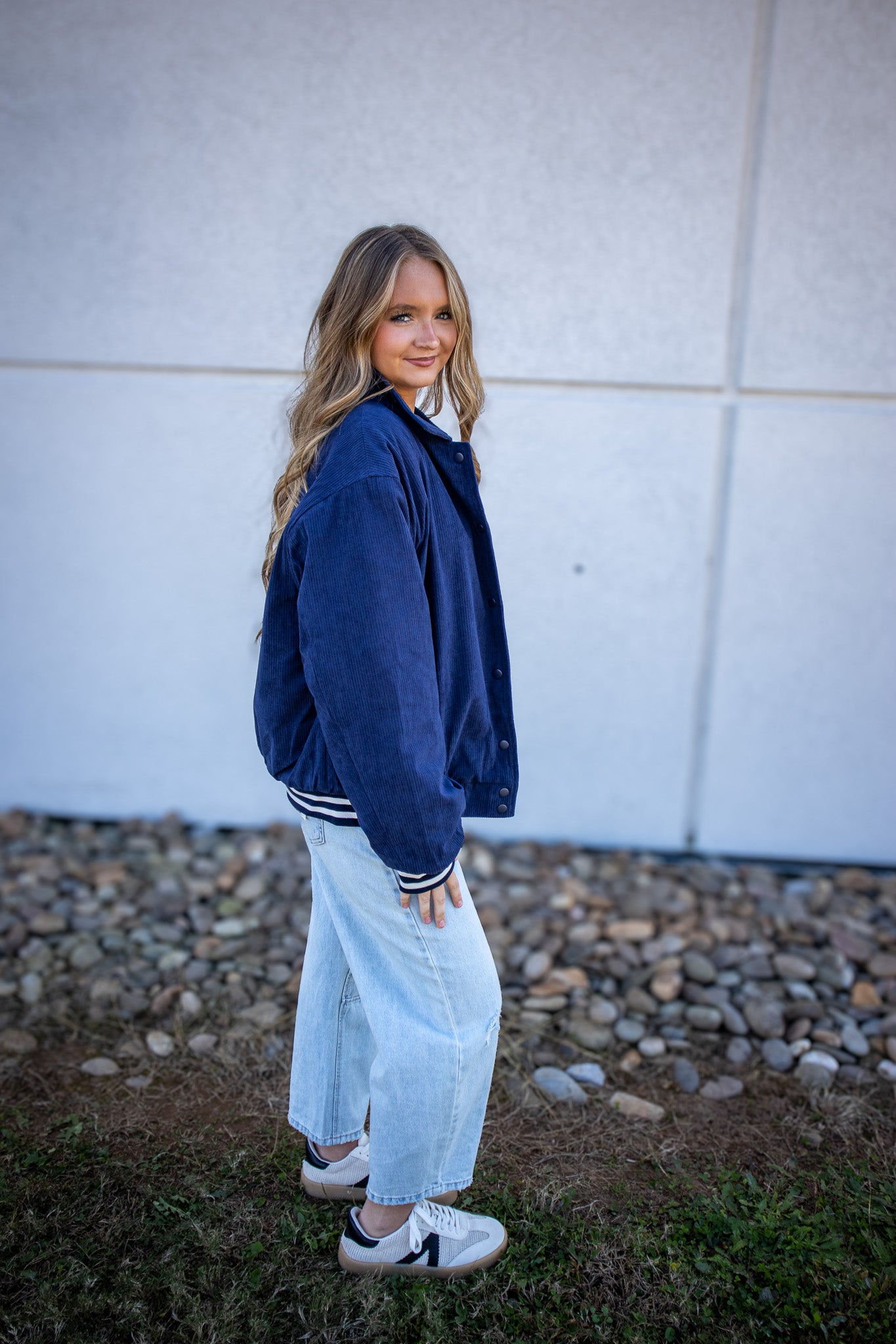 Corduroy Varsity Bomber Jacket - NAVY