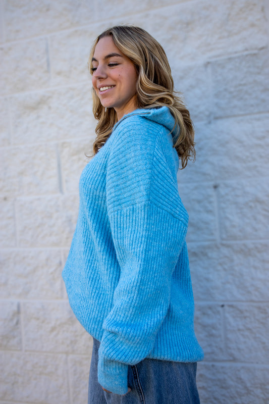 Cloud Nine Half Zip Sweater - BLUE