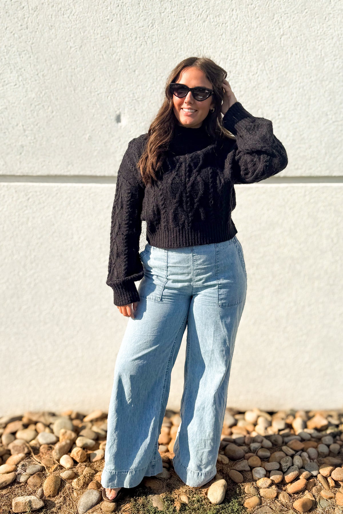 Black Mock Neck Cable Knit Sweater