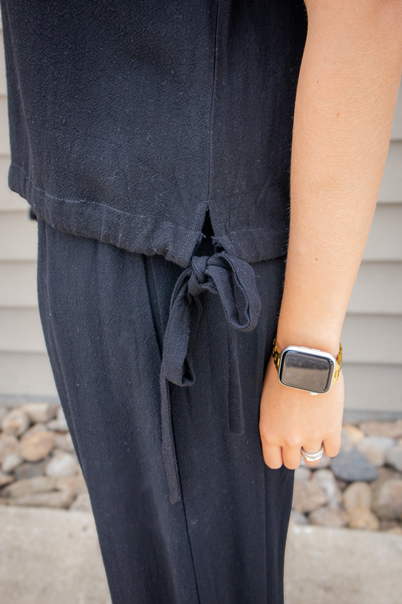 Black Sand Linen Side Tie Top