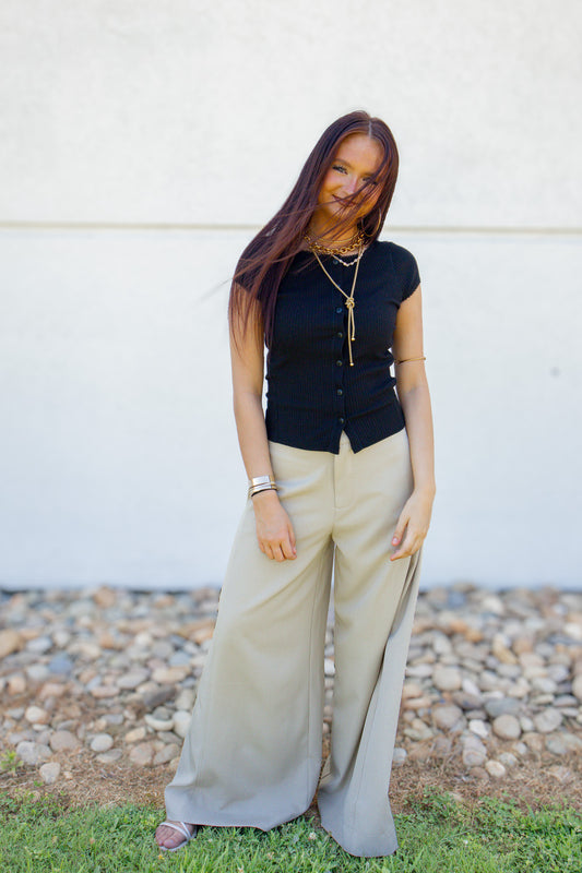 Taupe Tailored Palazzo Wide-Leg Trousers