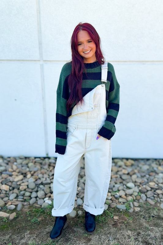 Deep Forest Striped Cropped Knit Sweater - Green & Navy