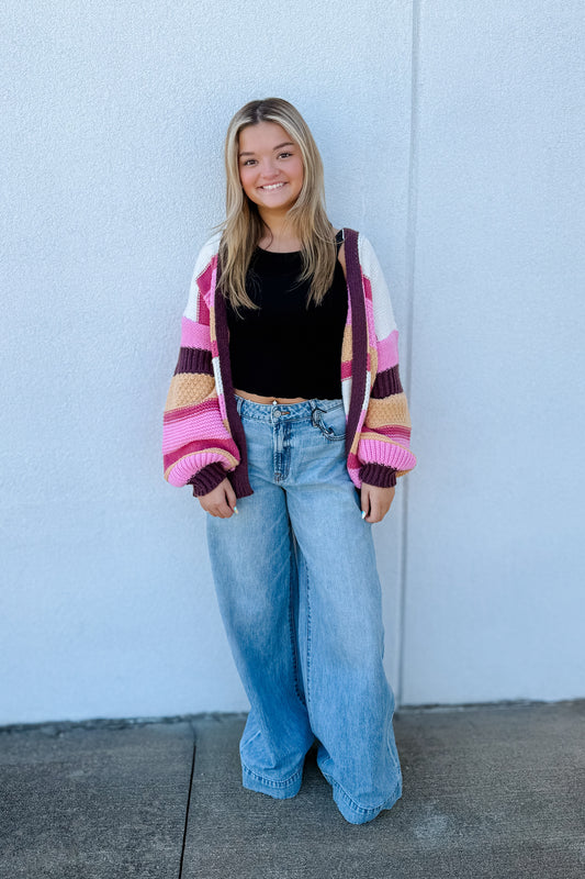 Golden Cranberry Stripe Cardigan