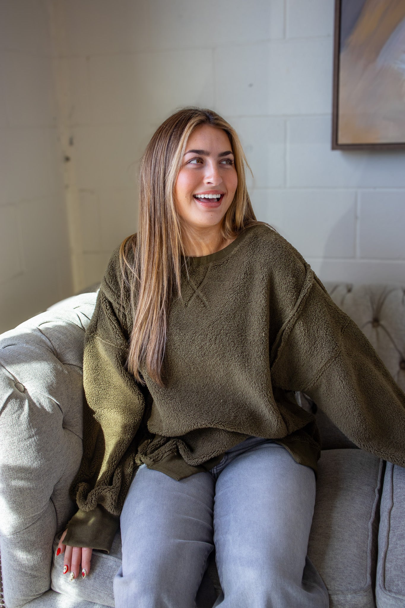 Cozy Fleece Oversized Sweatshirt - OLIVE