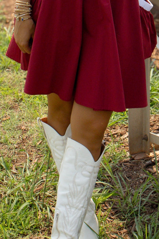 First Down Strapless Game Day Dress - GARNET
