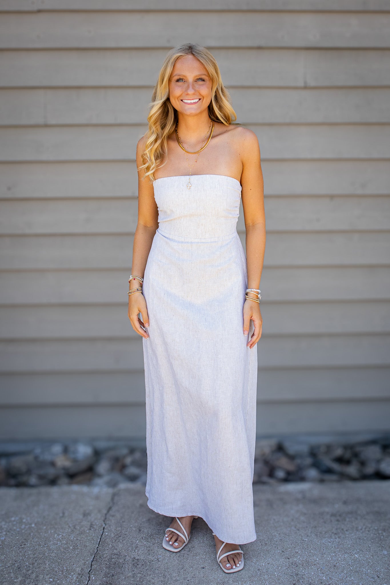 Sandbar Strapless Striped Linen Maxi Dress L