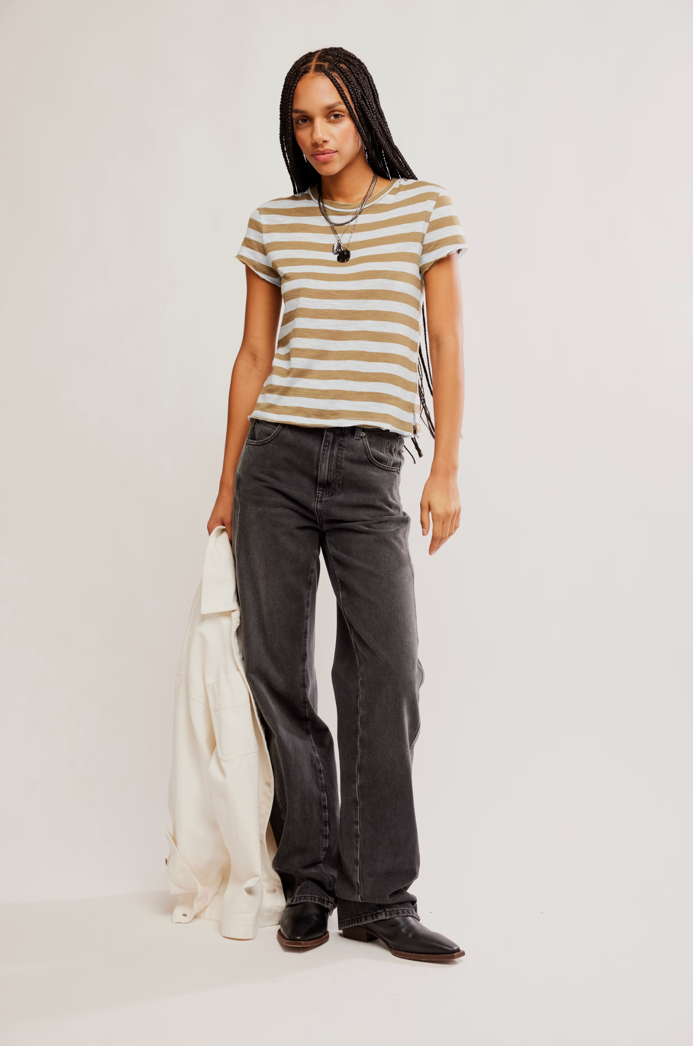Free People - Nora Striped Tee - GREEN COMBO