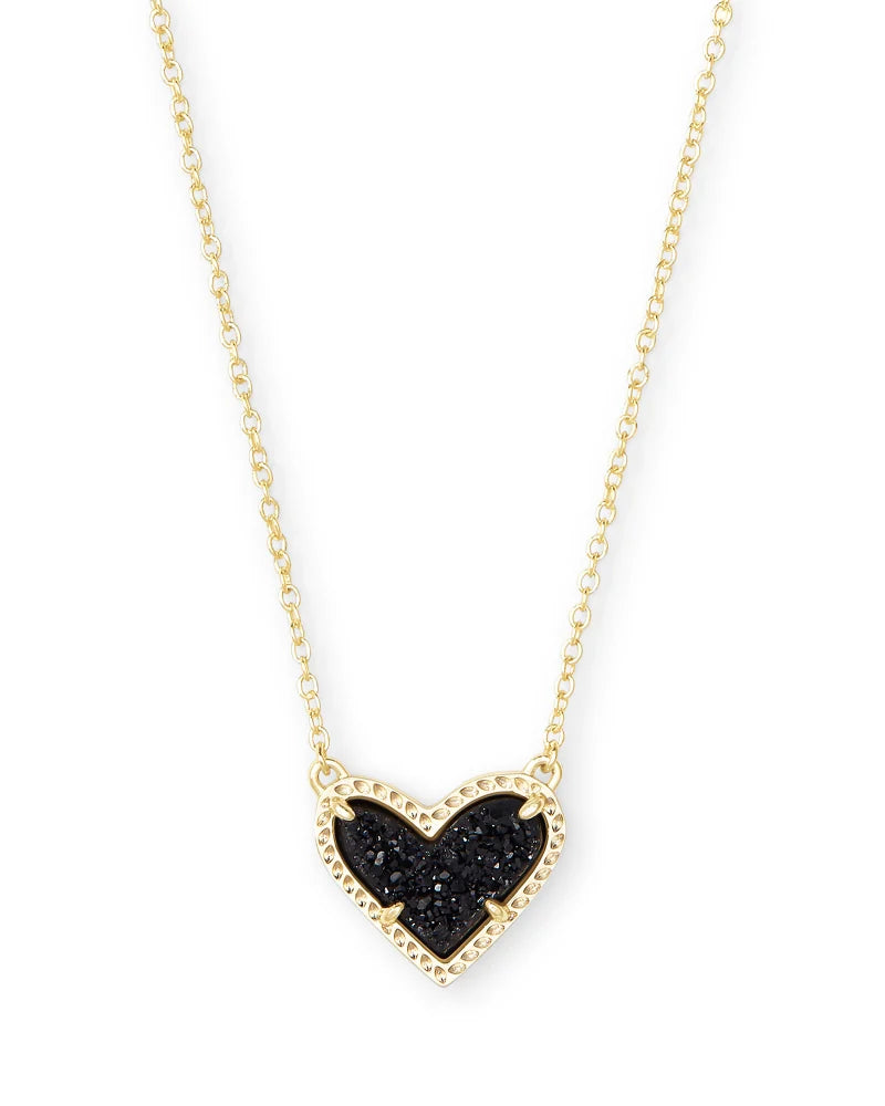 Kendra Scott Ari Heart Gold Pendant Necklace- BLACK DRUSY