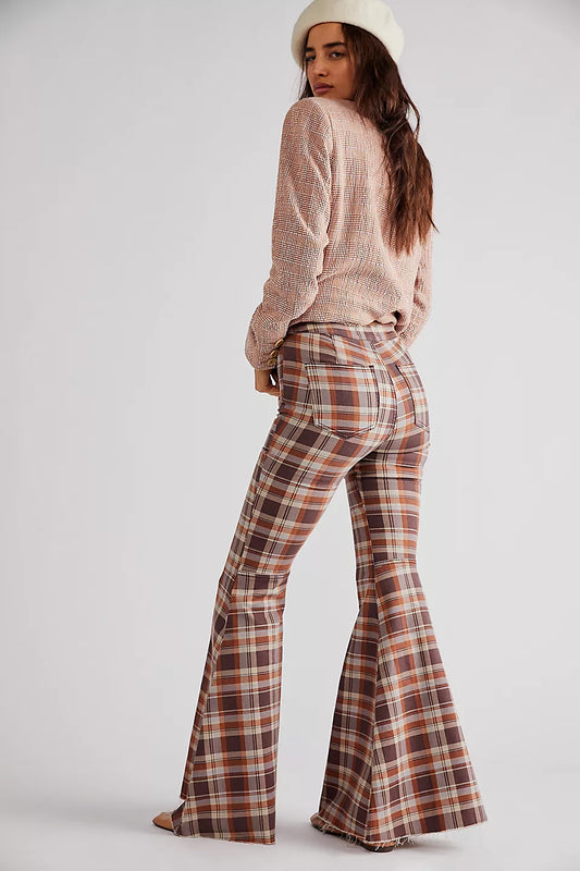 Free People- Just Float On Flares- Dark Chocolate Combo- PLAID