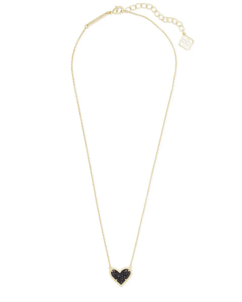 Kendra Scott - Ari Heart Gold Pendant Necklace- BLACK DRUSY