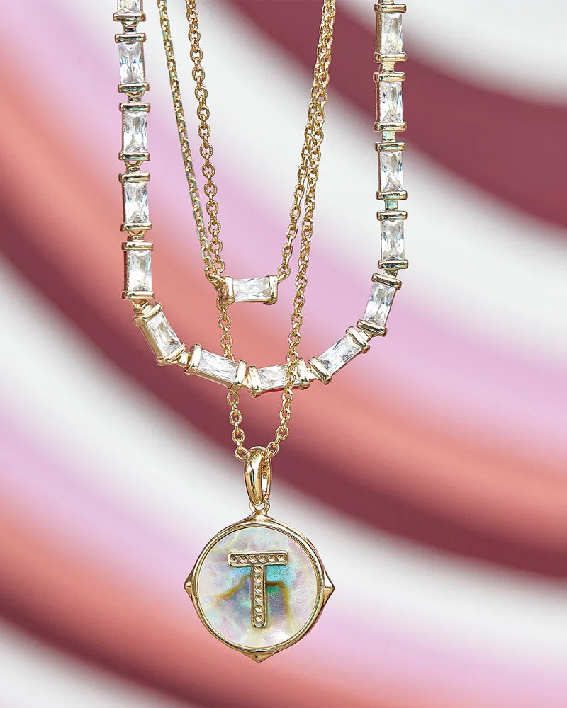 Kendra Scott - Juliette Gold Pendant Necklace- White Crystal Baguette