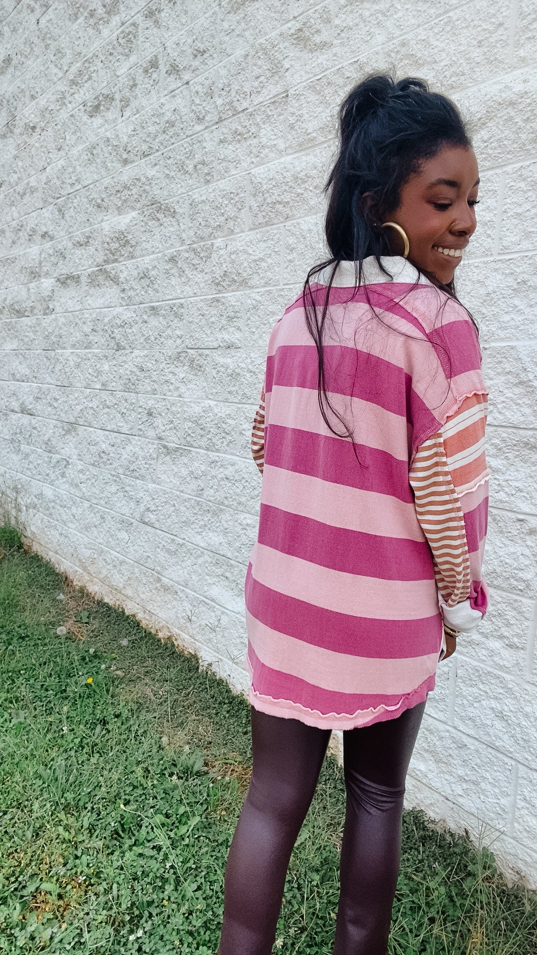 Free People - Aster Stripe Tee  - Pink Combo