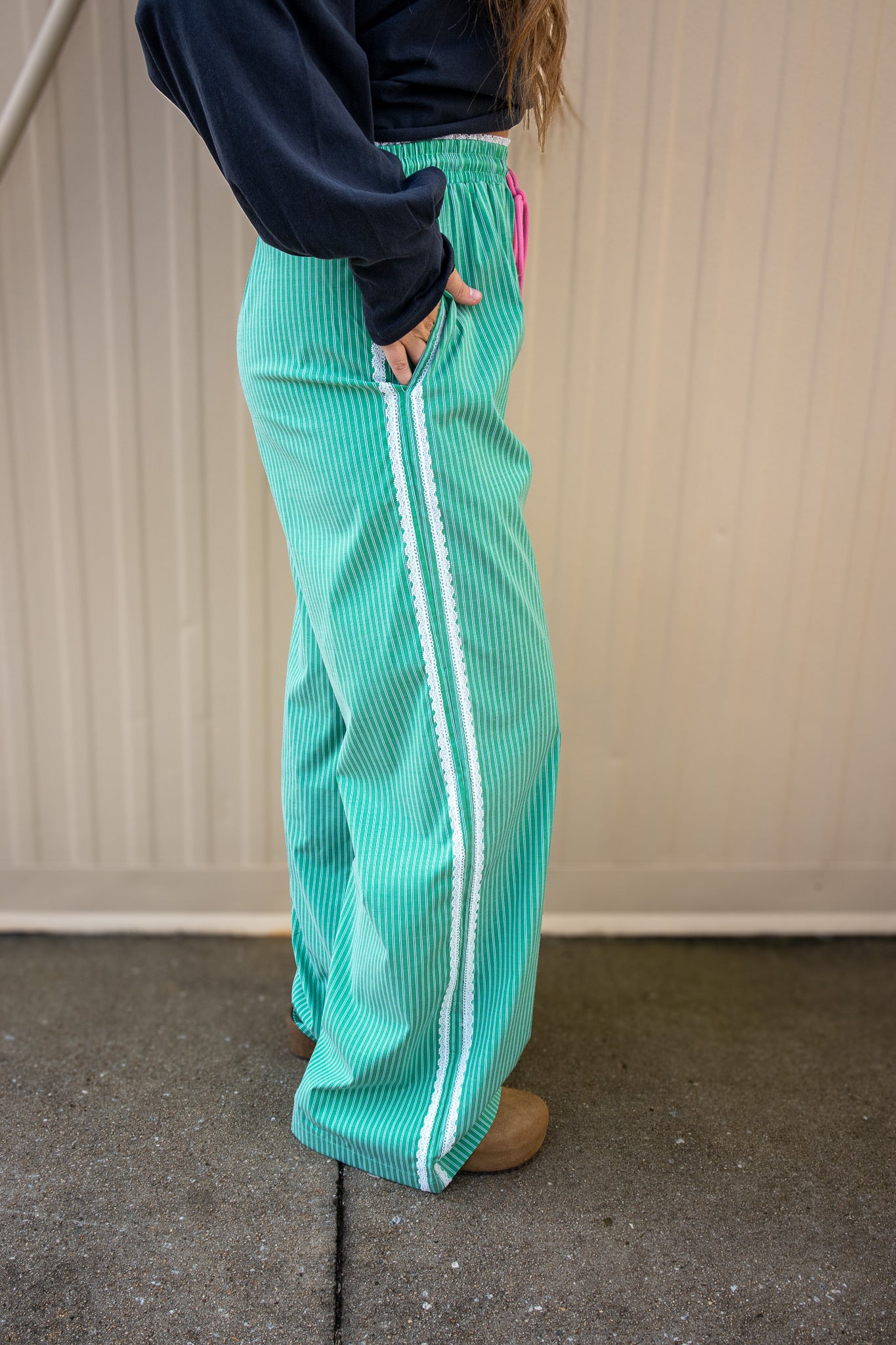 Pop of Green Stripe Pants