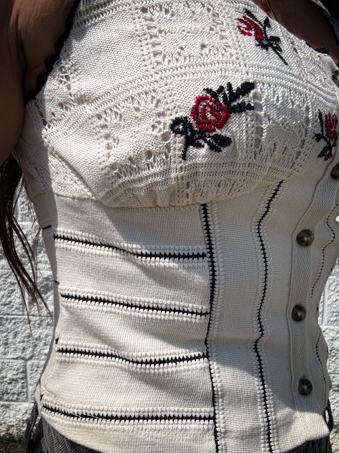 Free People - Rose Bud Knit Top - IVORY COMBO