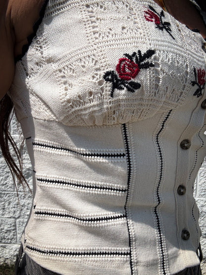 Free People - Rose Bud Knit Top - IVORY COMBO