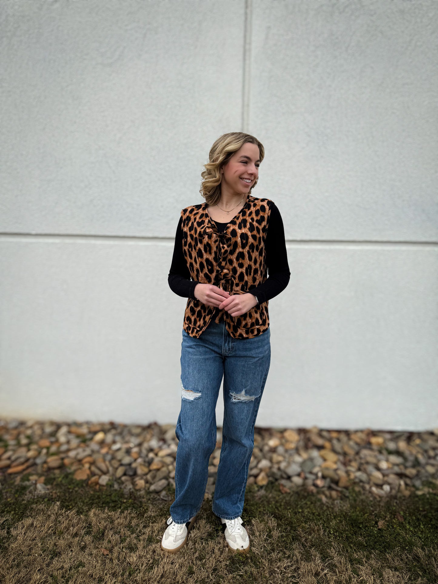 Leopard Quilted Vest with Bow Ties