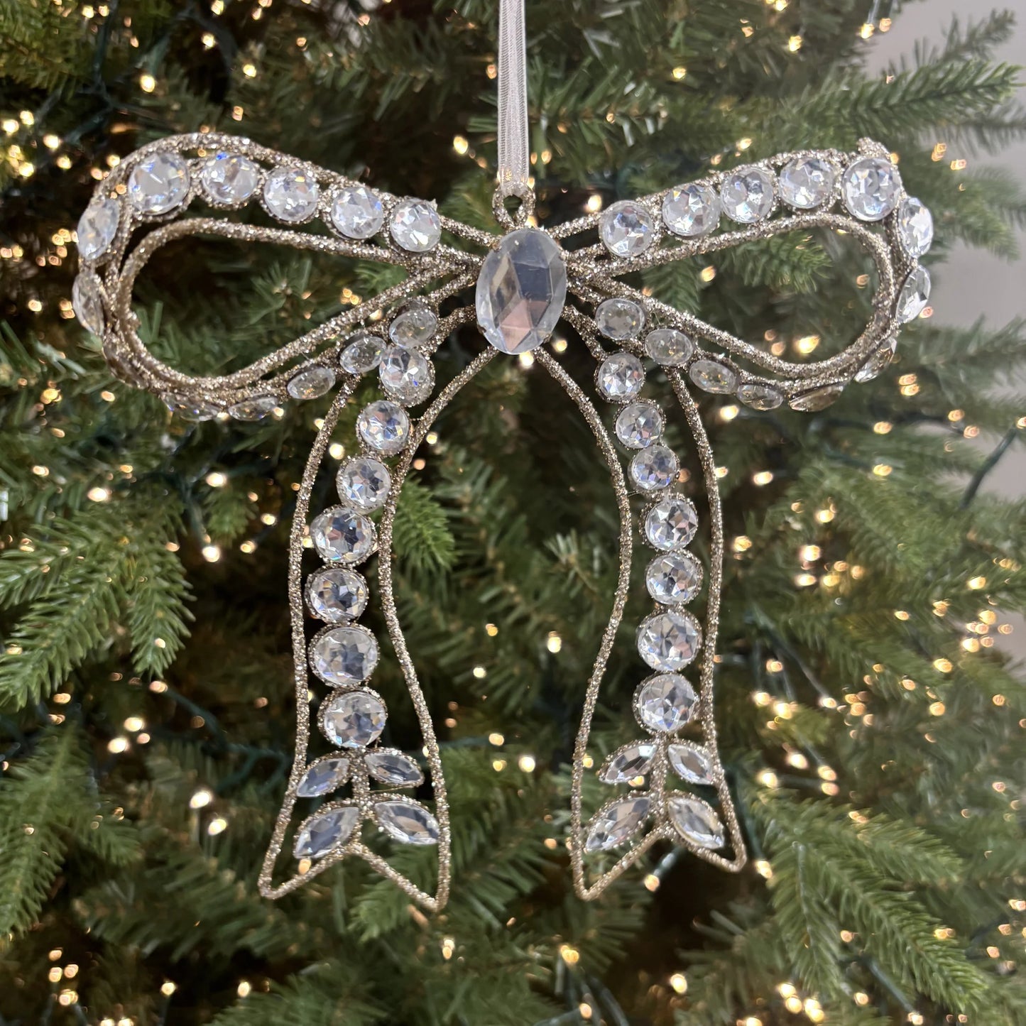Clear Jeweled Bow Ornament - 7.25"
