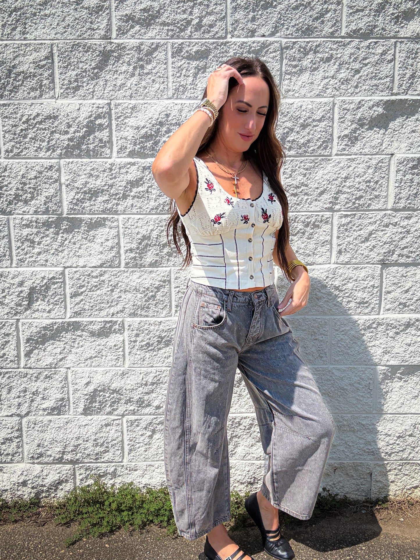 Free People - Good Luck Mid Rise Barrel Jeans - ARCHIVE GREY