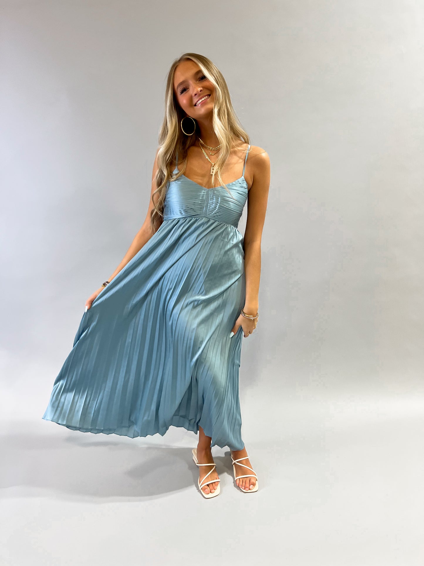 Simple Stunner Pleated Satin Midi Dress