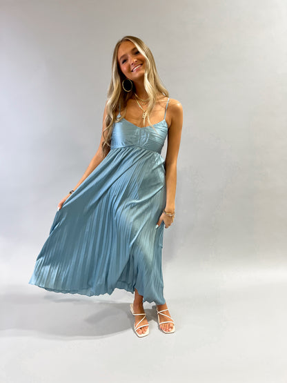 Simple Stunner Pleated Satin Midi Dress