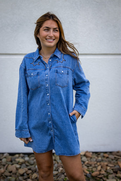 Western Flare Embroidered Mini Dress