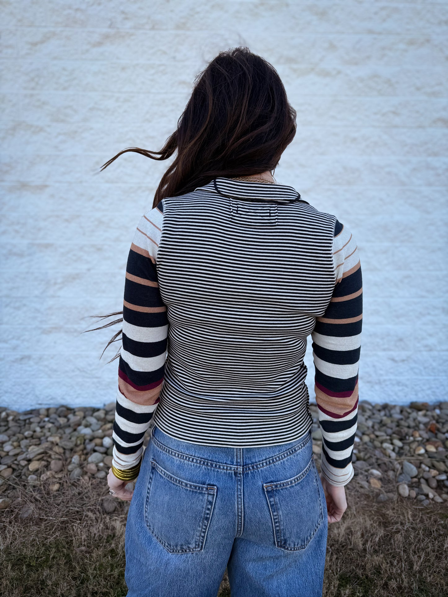 Free People - Avery Long Sleeve Top - BLACK COMBO