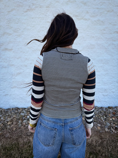 Free People - Avery Long Sleeve Top - BLACK COMBO