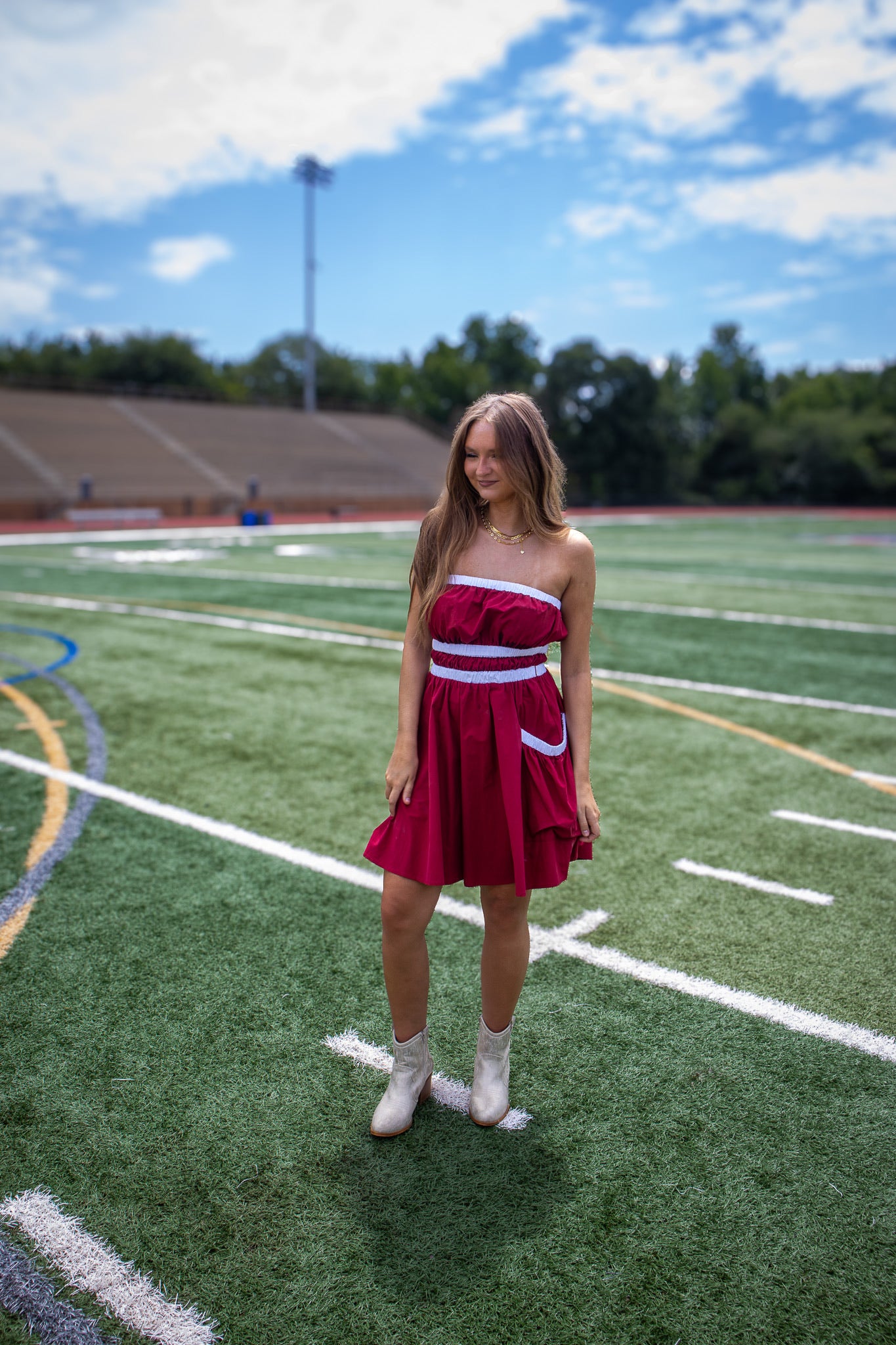 First Down Strapless Dress - GARNET
