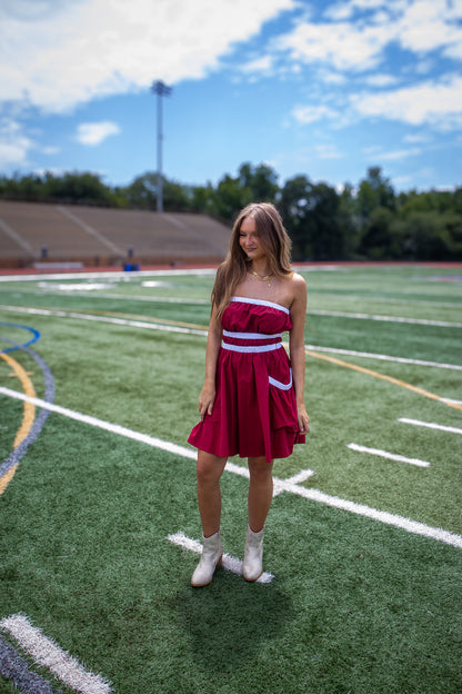 First Down Strapless Dress - GARNET