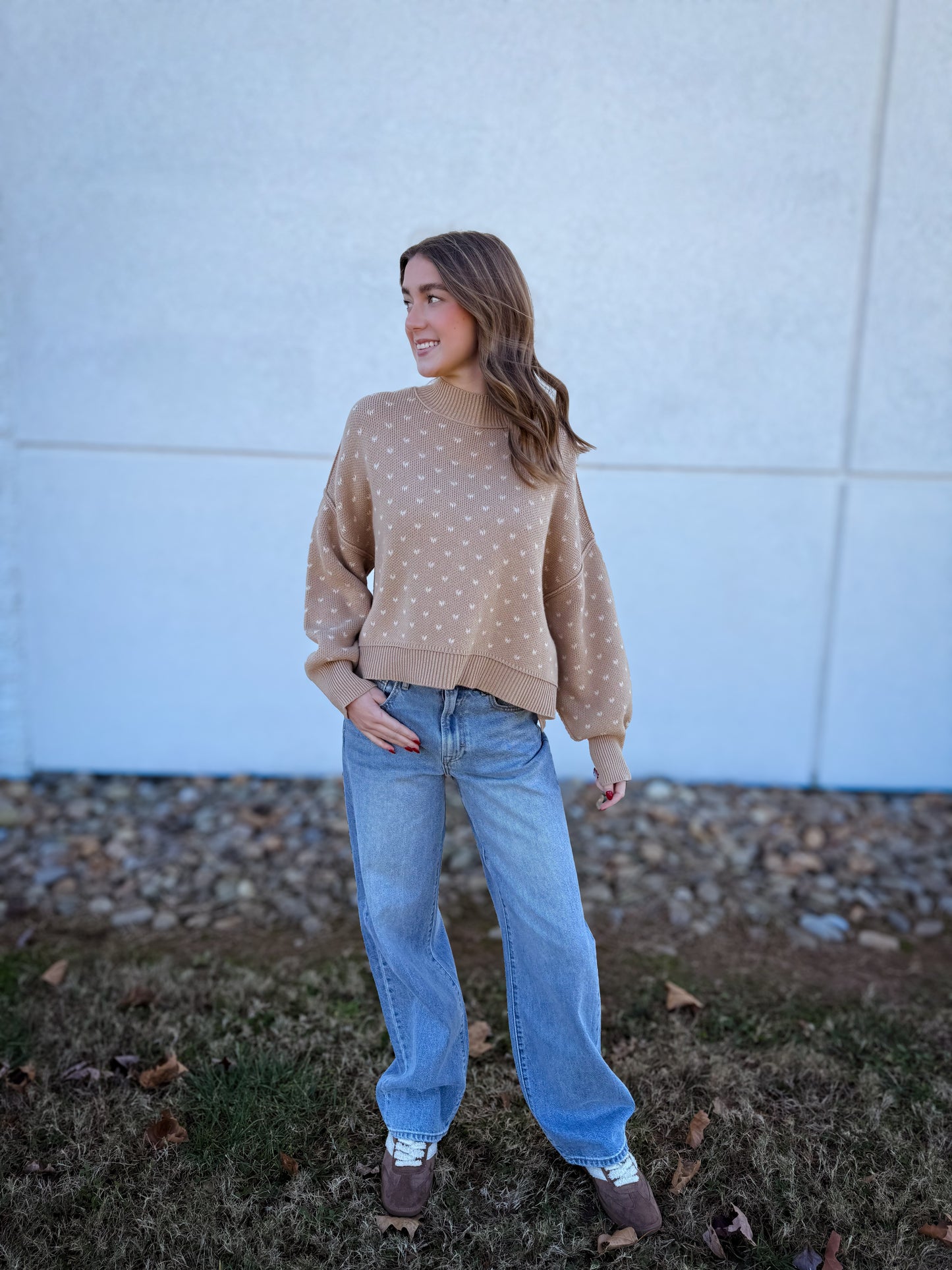 Heart Pattern Tan Sweater