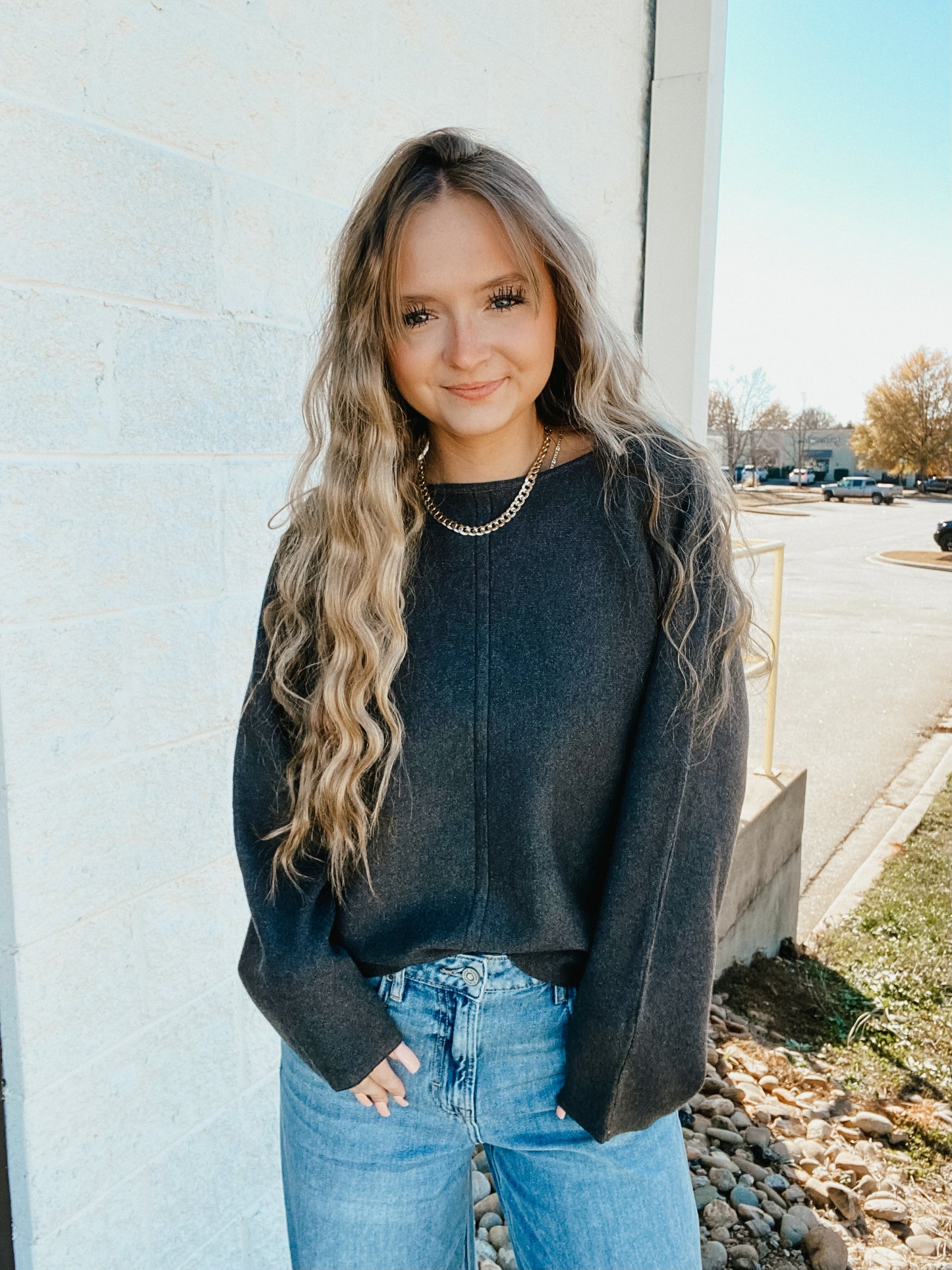 Soft Storm Boat Neck Sweater - GRAY