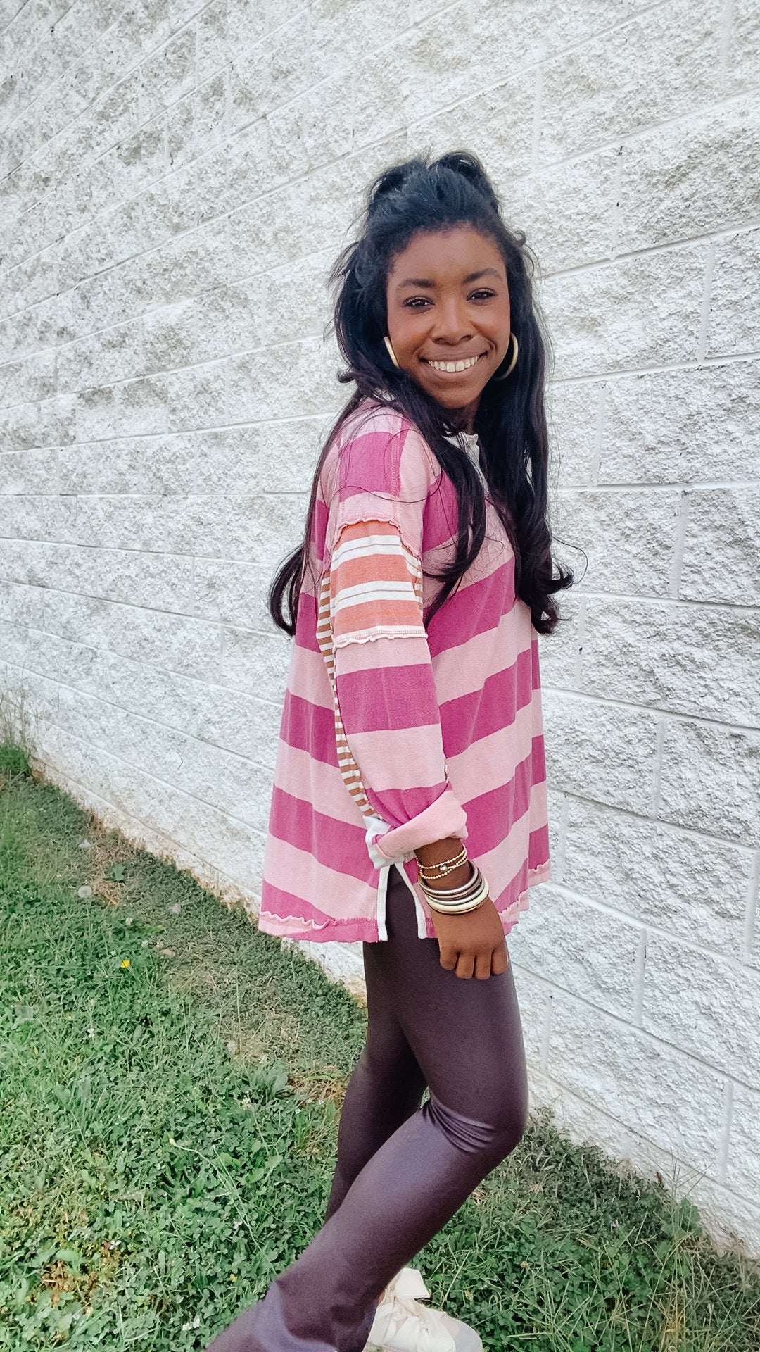 Free People - Aster Stripe Tee  - Pink Combo