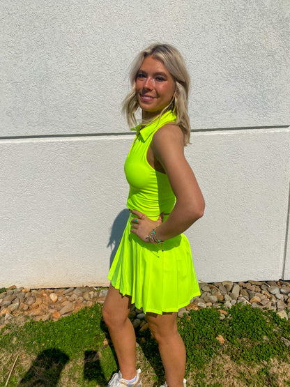 Pleat To Street Tennis Skort - NEON YELLOW