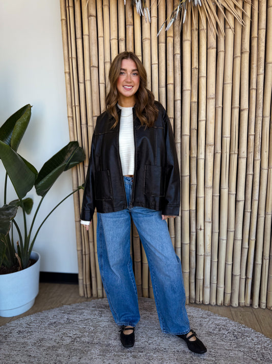 Washed Black Leather Jacket