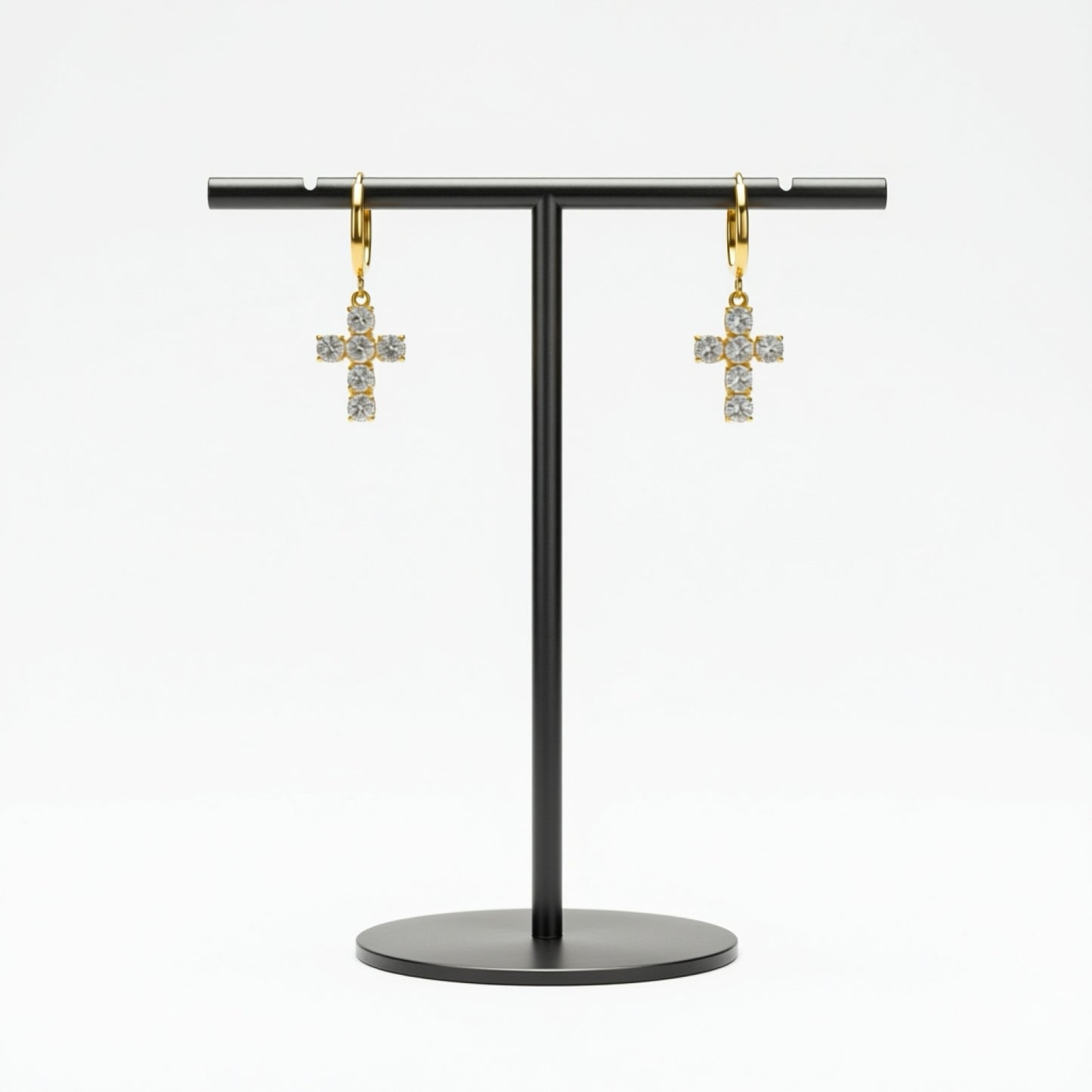 ADORN - Shine Your Light Crystal Cross Huggie Earrings